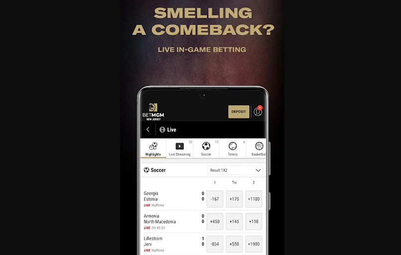 The BetMGM live betting interface.